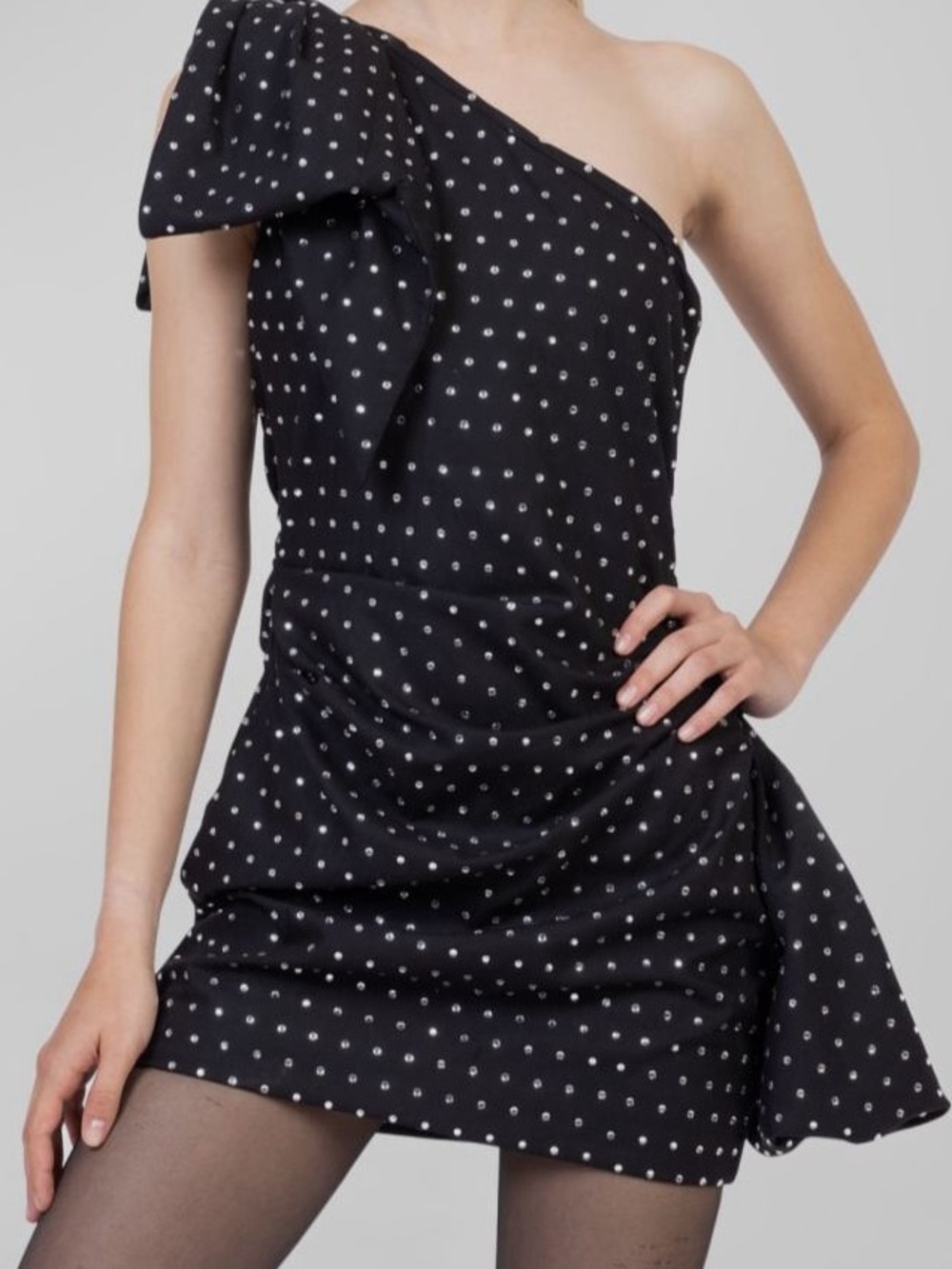 NWT Ronny Kobo Women's Black Brit One-Shoulder Rhinestone Mini Dress Size M